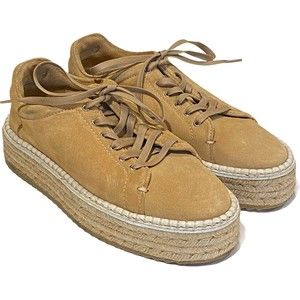 RAG & BONE Kent Espadrille Platform Sneakers Dune Tan Suede Womens Size 37